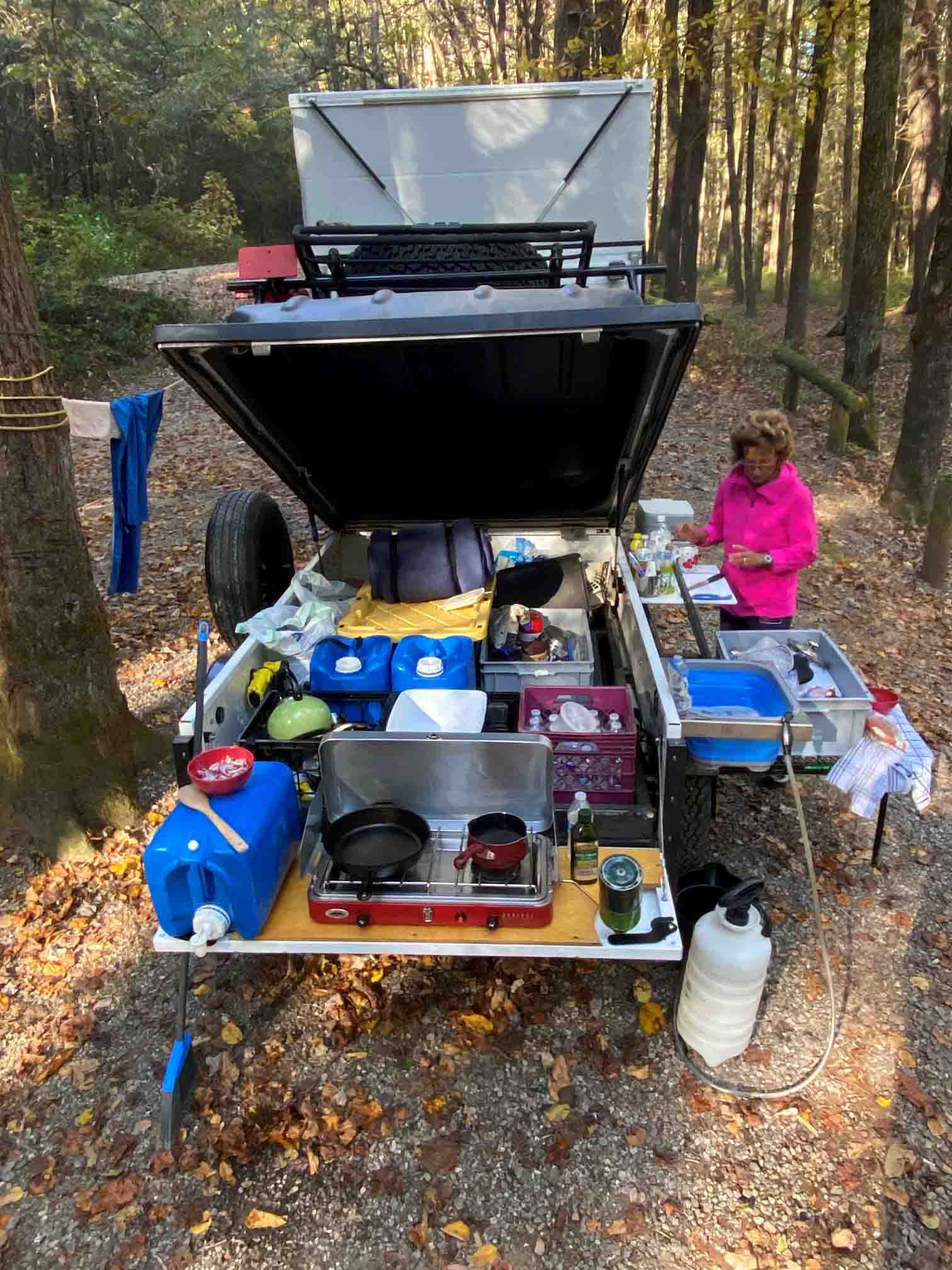 space trailer open while camping